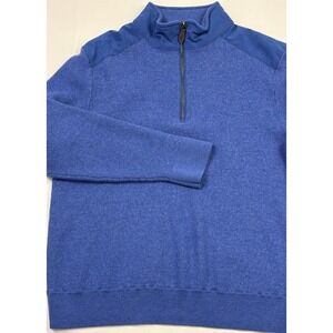 Jim Nantz by Vineyard Vines Blue Soft 100% Merino Wool 1/4 Zip Sweater L  EUC